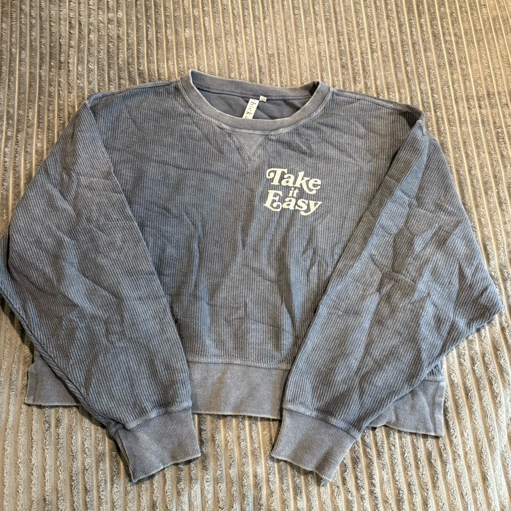 Blue 'Take it Easy' Chicka-D Cropped Crewneck Sweatshirt